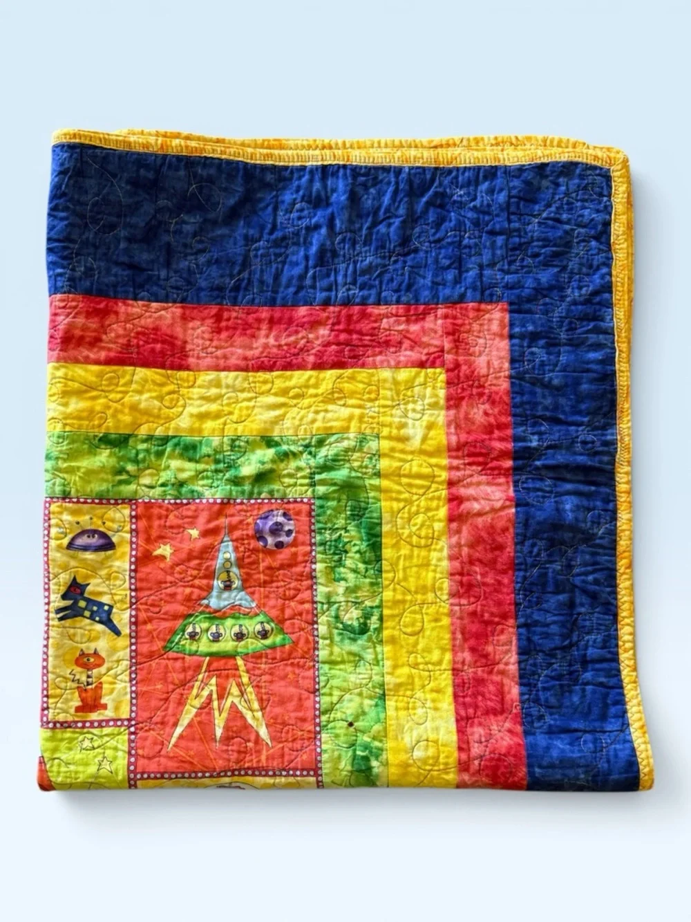 Vibrant, Whimsical Space-Themed Children's Quilt